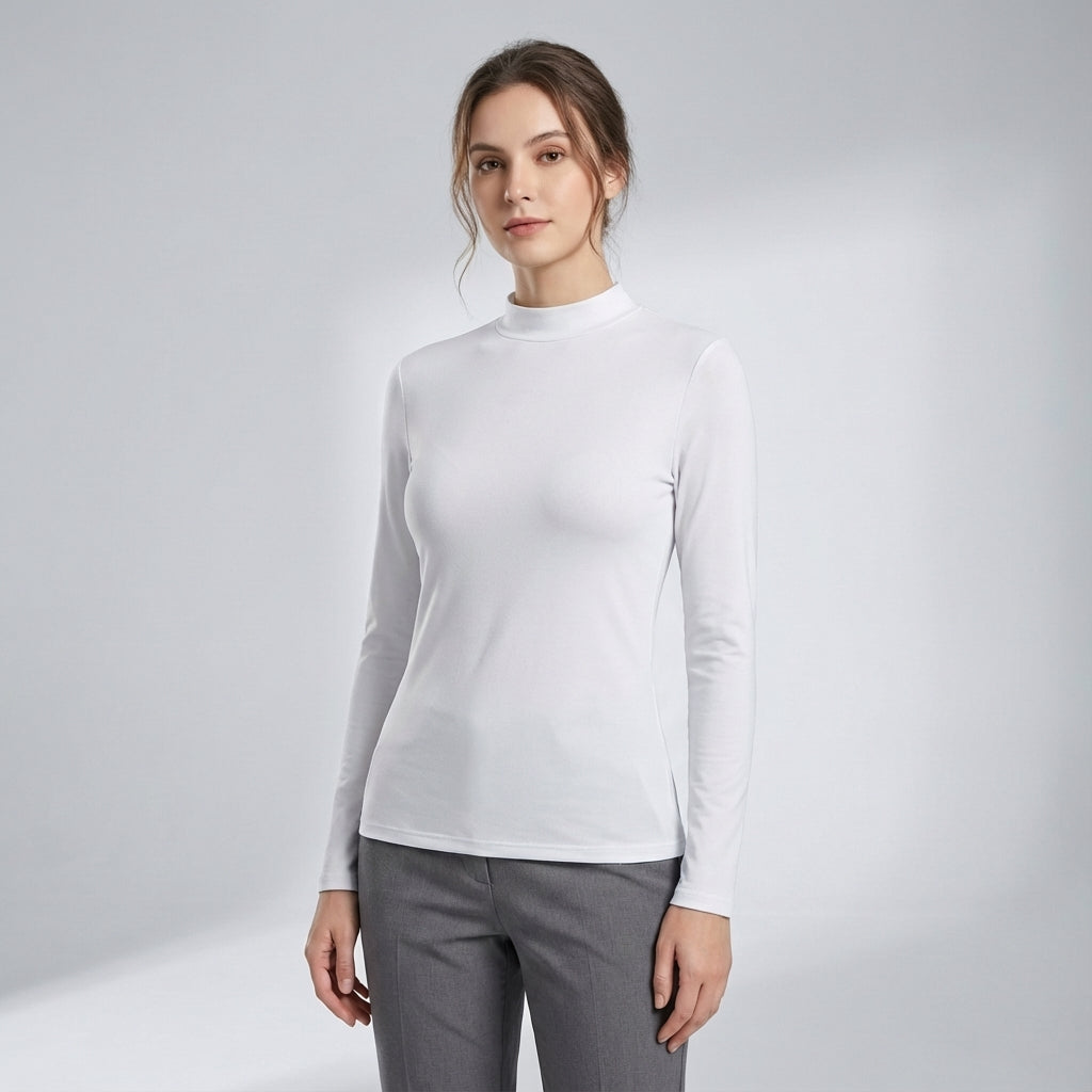 Warm wit slim fit dames thermoshirt, comfortabele basislaag voor sport, outdoor en koude dagen. Lange mouwen.