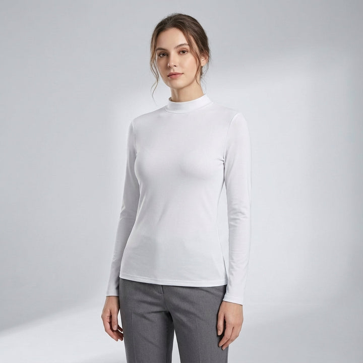 Warm wit slim fit dames thermoshirt, comfortabele basislaag voor sport, outdoor en koude dagen. Lange mouwen.