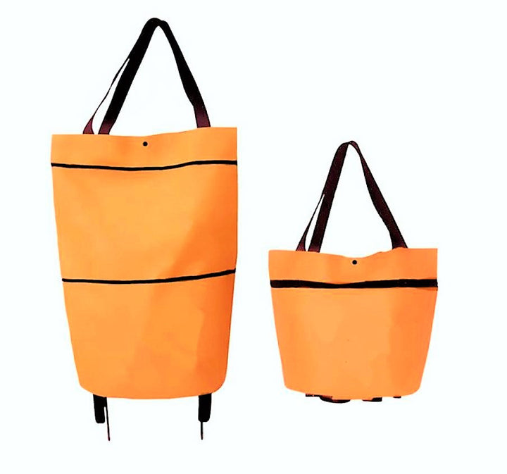 Opvouwbare boodschappen draagtas met wielen, compact en makkelijk op te bergen na gebruik.