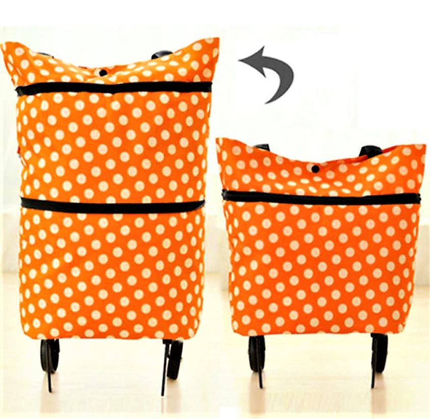 Unisex Oxford opvouwbare boodschappentas met wielen, ideaal voor winkelen, groen of oranje.