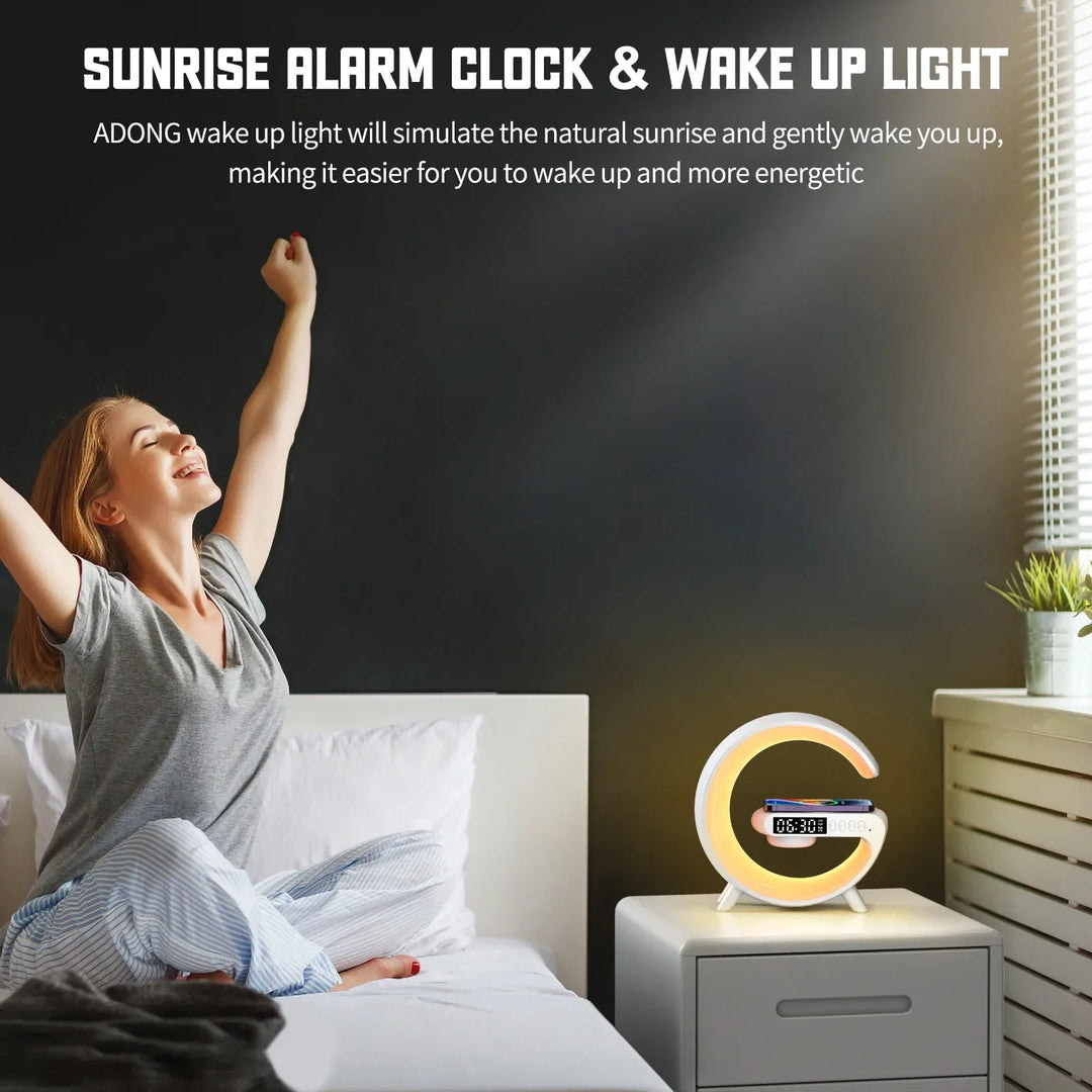 Stijlvolle slaapkamer gadget: wekker met zonsopkomst simulatie, draadloos opladen en sfeervol RGB licht.