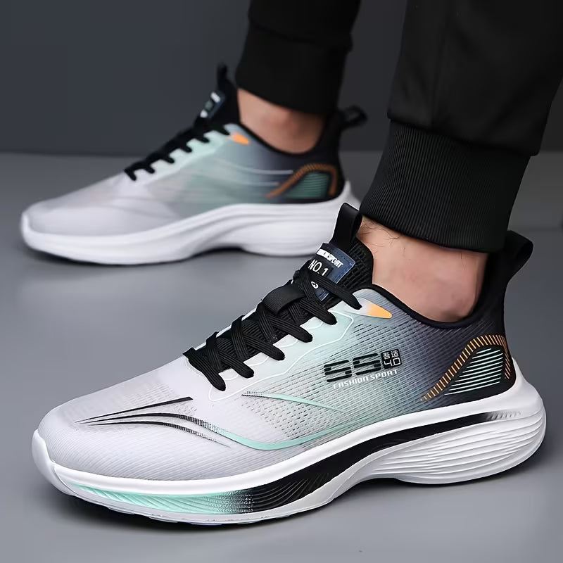 Zwart/witte ademende heren veterschoenen met antislip zool voor dagelijks comfort.