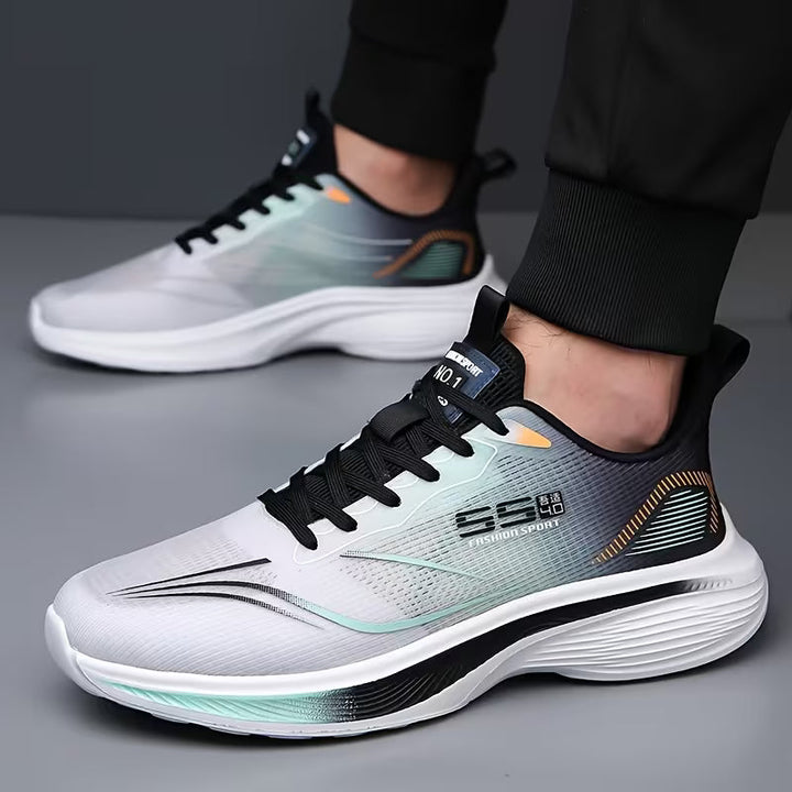 Zwart/witte ademende heren veterschoenen met antislip zool voor dagelijks comfort.