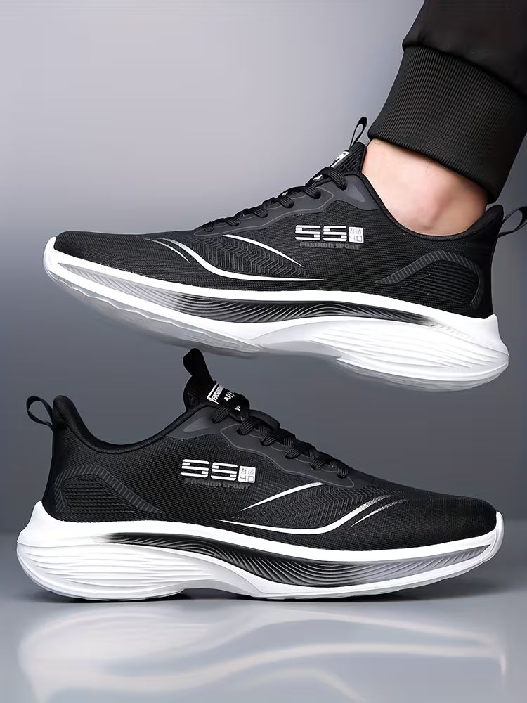 Casual zwart/witte heren sneakers, vetersluiting, ademend comfort en antislip grip.