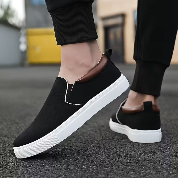 Heren canvas instappers: ademende slip-on sneakers voor lente & zomer, met comfortabele elastische opening.