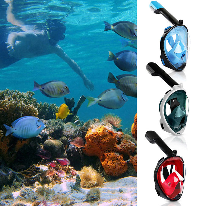 Strandvakantie met volledig gezicht snorkelmasker. Ervaar de onderwaterwereld met helder zicht.