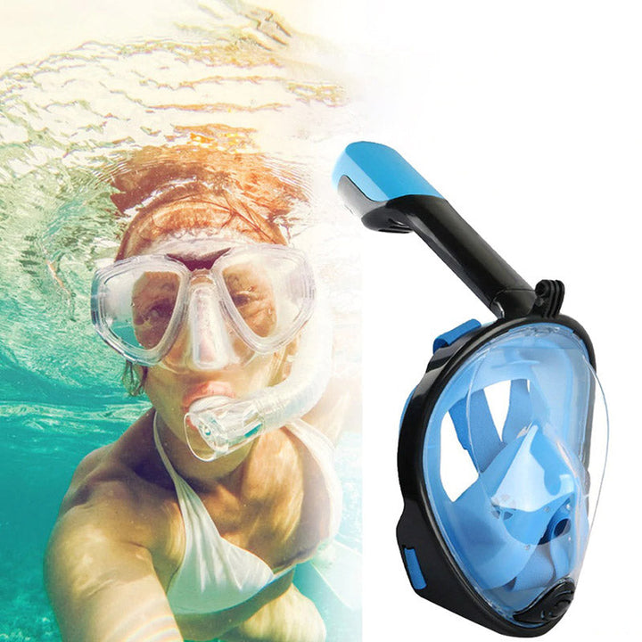 Zijaanzicht van volledig gezicht snorkelmasker. Klaar voor veilig en comfortabel snorkelen en duiken.