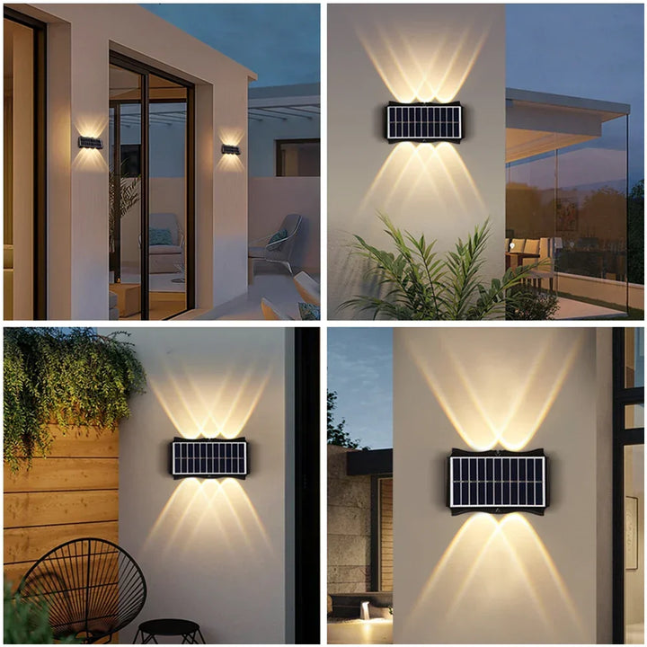 Robuuste IP65 waterdichte solar LED buitenlamp, wandmodel op zonne-energie voor draadloze en duurzame verlichting.