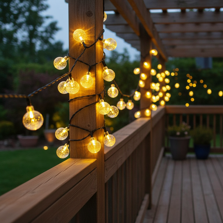 Lichtslinger LED op zonne-energie voor buiten, ideaal voor tuindecoratie en sfeerverlichting.