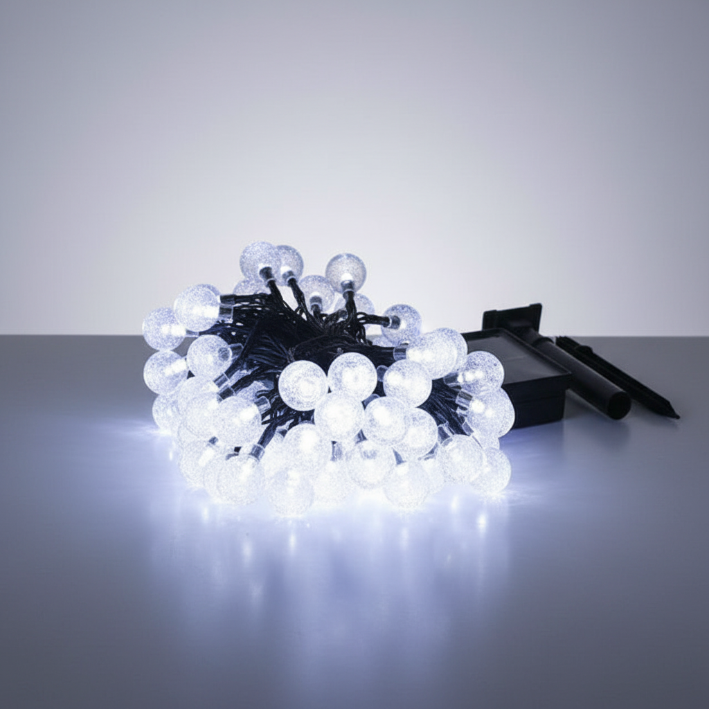 Energiezuinige LED lichtslinger op zonne-energie, creëert magische sfeer in je buitenruimte.