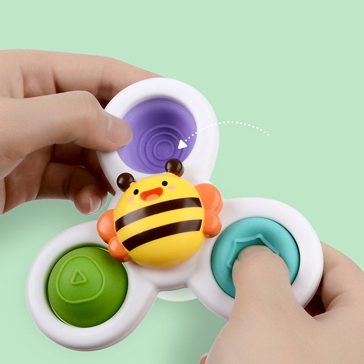 Ideaal babycadeau: 3 vrolijke spinners als zintuiglijk en ontwikkelingsspeelgoed met zuignap.