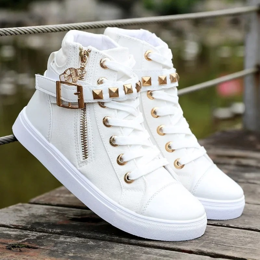 Witte leren hoge dames sneakers 'Ava' met rits. Comfortabele, stijlvolle casual schoenen voor dagelijks gebruik.