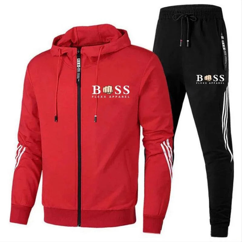 Modern heren sportset met capuchon en joggingbroek. Perfect voor training, fitness of comfortabele vrijetijdskleding.