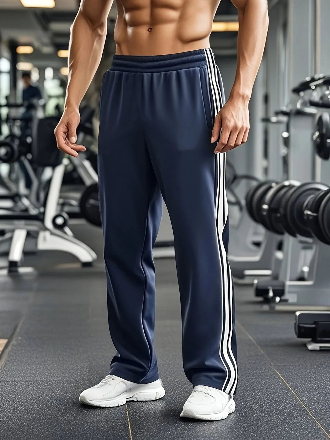 Heren sportbroek met elastische tailleband, comfortabel en stijlvol voor training of vrije tijd.
