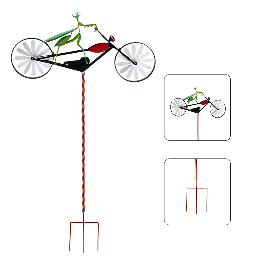 Speels roestvrijstalen windmolentje tuindecoratie, met een fietsend dier, perfecte tuinsteker en tuinornament.