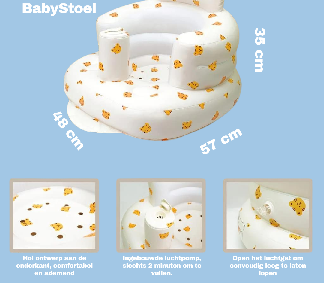 Leuke opblaasbare babystoel, veilig en comfortabel voor jonge kinderen.