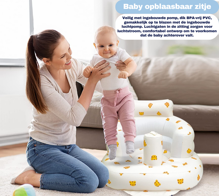Opblaasbare babystoel als cadeau, met zachte rugondersteuning voor peuters.