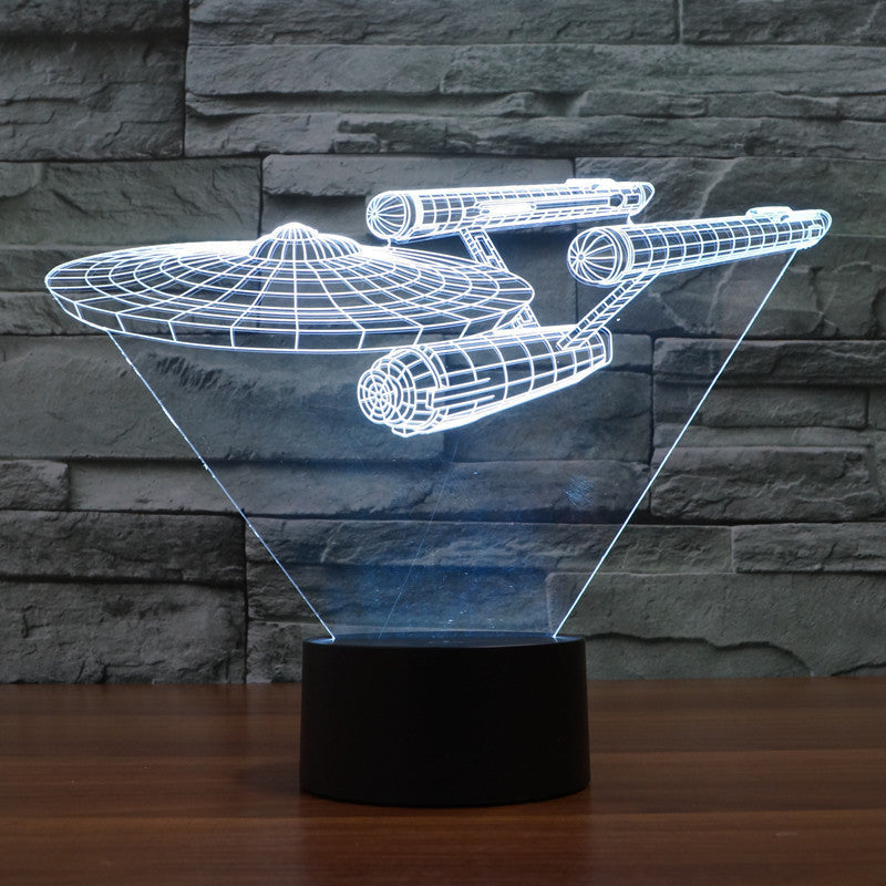 Decoratieve 3D ruimteschip lamp, ideale multicolor LED nachtlamp en sci-fi cadeau voor een kinderkamer.