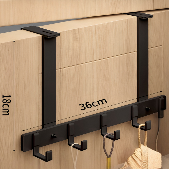 Stijlvol RVS overdeur opbergrek met 6 haken; perfecte organizer voor jassen, tassen. Geen gereedschap nodig.