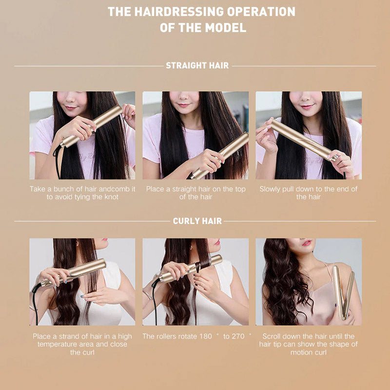Haarverzorging met de 2-in-1 HairStyler™: stijltang voor gladde afwerking, krultang voor volume.