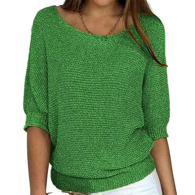 Dames comfortabele trui met losse pasvorm en ronde hals, perfect voor dagelijks gebruik.
