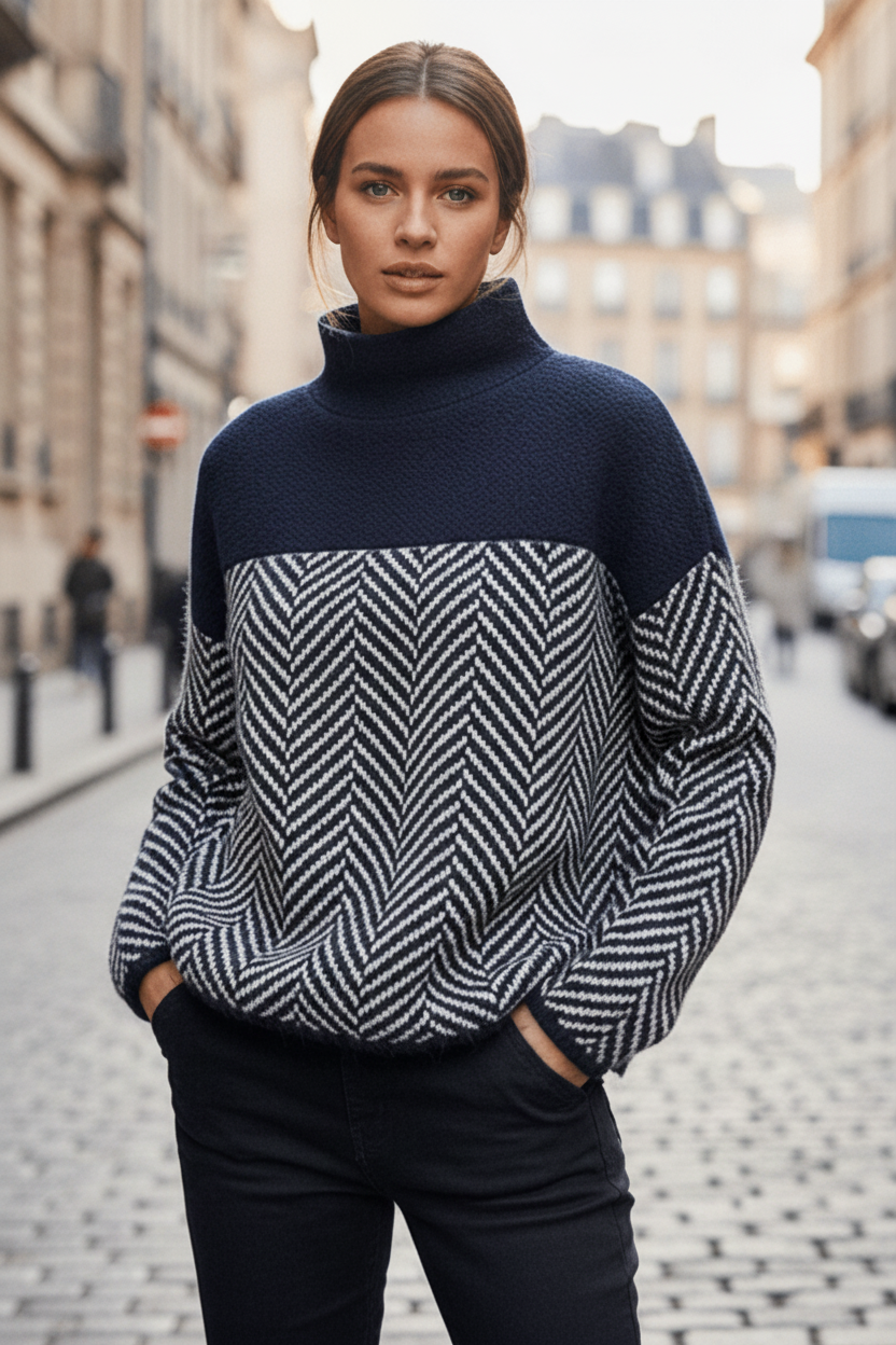 Dames gebreide trui Mackenzie met opstaande kraag, warm en stijlvol. Ideaal voor herfst/winter casual mode.