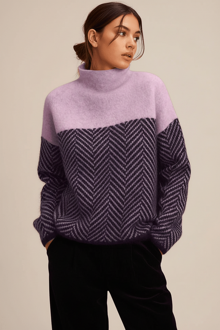 Trendy dames herfst/wintertrui Mackenzie, gebreid met opstaande kraag voor extra warmte en comfort. Casual mode.