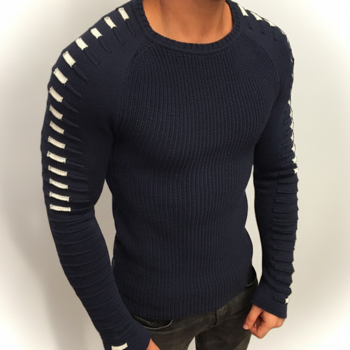 Heren slim fit trui met trendy horizontale strepen, ronde hals en lange mouwen, perfect voor casual.