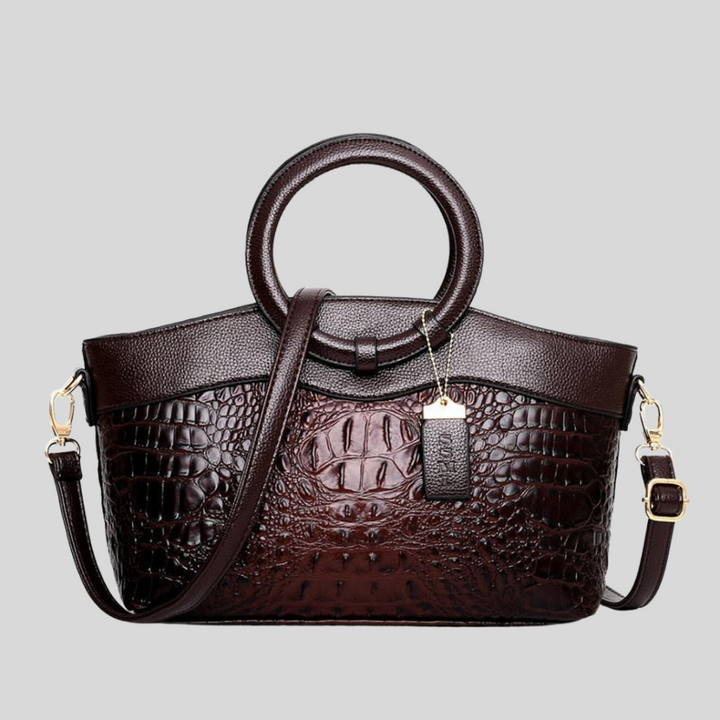 Zwarte gestructureerde dames handtas Leah, een elegante crossbody of schoudertas voor elke gelegenheid.