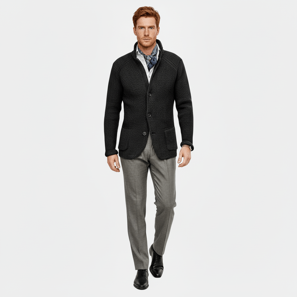 Getextureerd gebreid herenvest met lange mouwen, comfortabel en perfect voor dagelijkse looks.