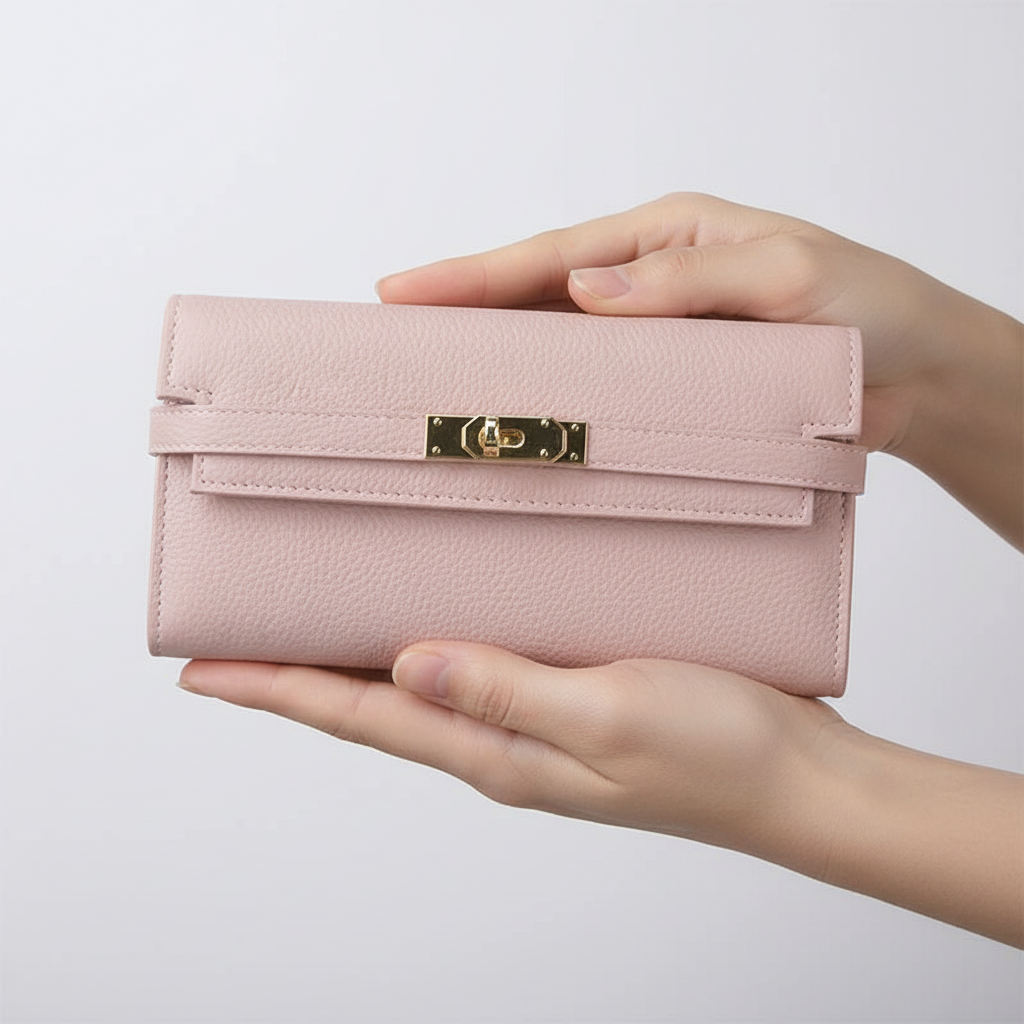 Luxe dames portemonnee met tijdloos bladontwerp, verrijkt elke outfit met een elegante touch.