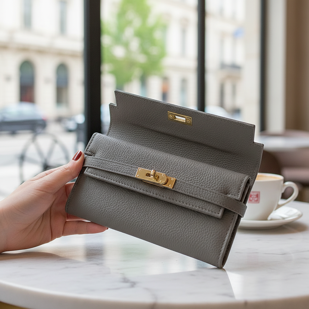 Dames stijlvolle portemonnee met elegant bladpatroon, perfect voor georganiseerde vrouwen.