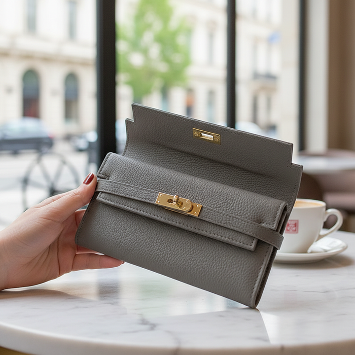 Dames stijlvolle portemonnee met elegant bladpatroon, perfect voor georganiseerde vrouwen.