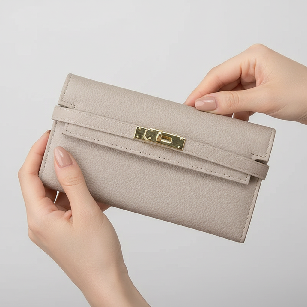 Compacte LycheeLux portemonnee in dames mode stijl, met subtiel bladpatroon en stevige rits.