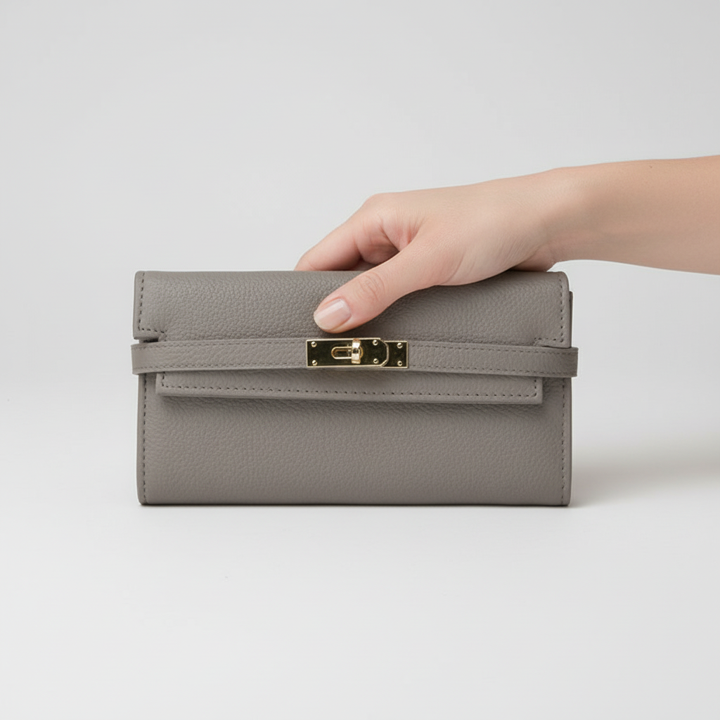 Stijlvolle accessoire: een dames portemonnee met modern bladpatroon, perfect als kleine tas.