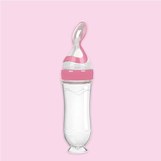 Praktische babyfles met siliconen lepel voor voeding. Ondersteunt de baby bij het spenen en doorkomende tandjes.