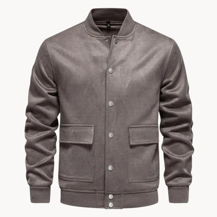 Stijlvol heren bomberjack met ronde hals en drukknopen, ideaal voor een casual look in herfst/voorjaar.