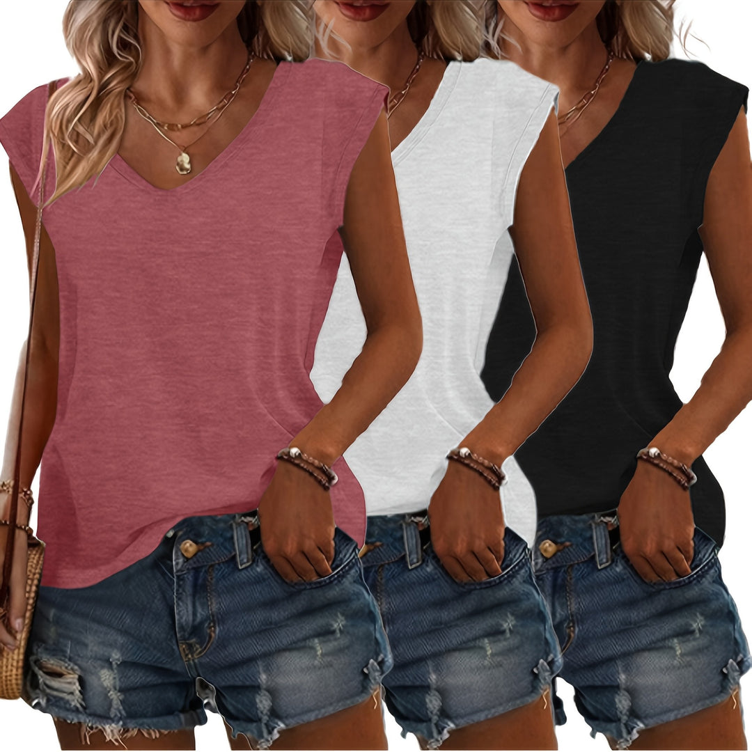 Stijlvolle dames mouwloze top met elegante V-hals, perfect voor lente en zomer. Onderdeel van de set.