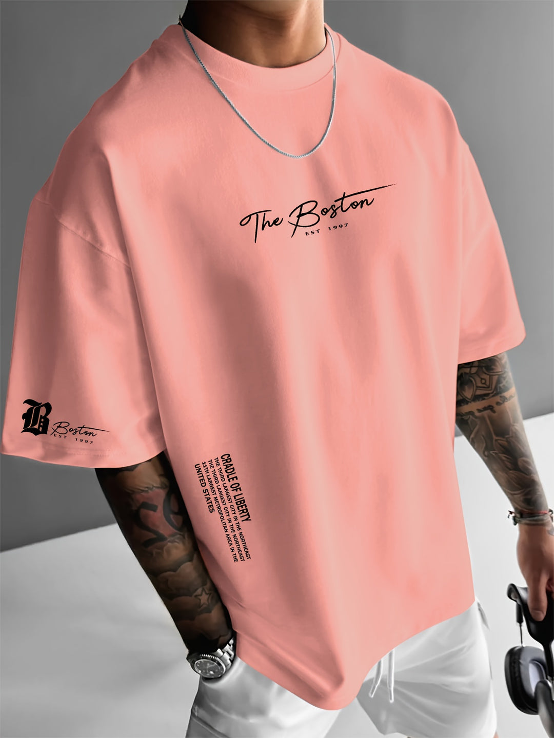Streetwear heren T-shirt, trendy loose fit met korte mouwen en unieke slogan print, zeer comfortabel.