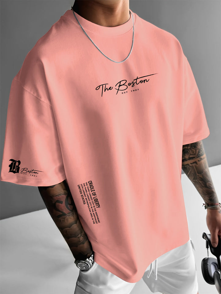 Streetwear heren T-shirt, trendy loose fit met korte mouwen en unieke slogan print, zeer comfortabel.