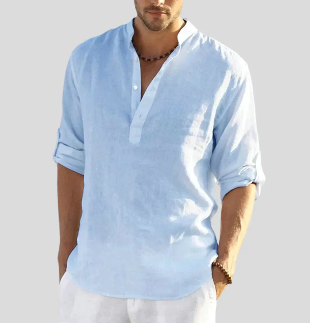 Heren luchtig zomeroverhemd met korte mouwen, ideaal voor casual zomermode of strand.
