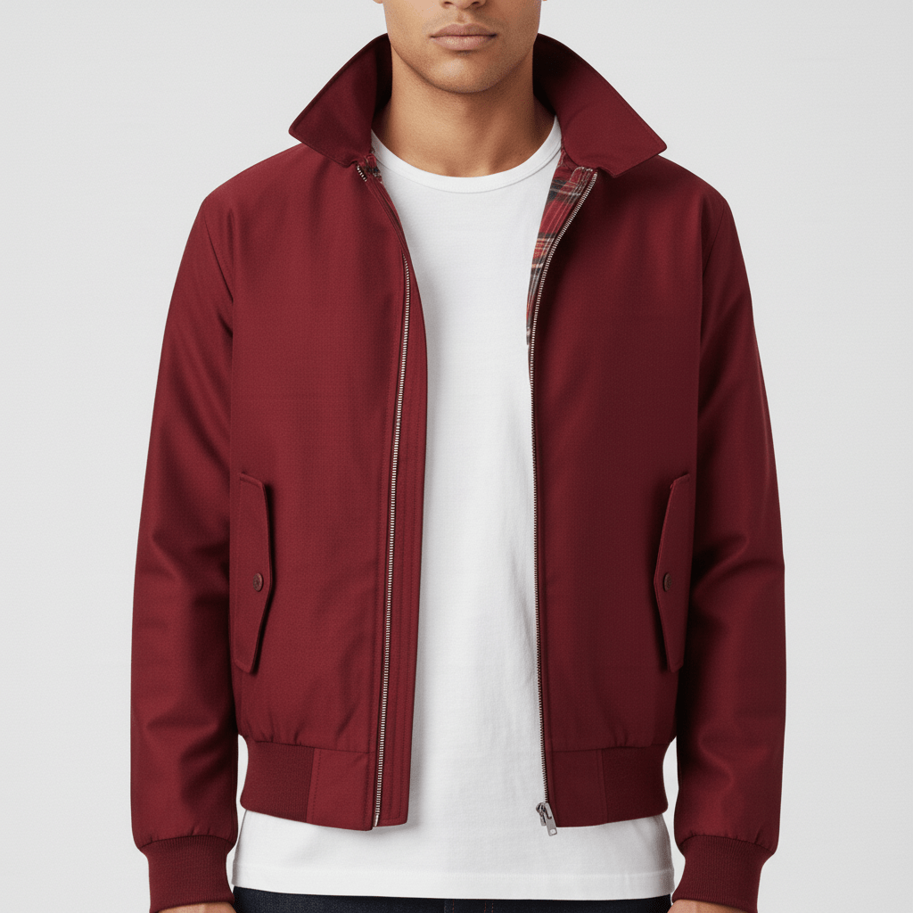 Heren Harrington jas, getailleerd model voor een scherpe, verfijnde zakelijke uitstraling.