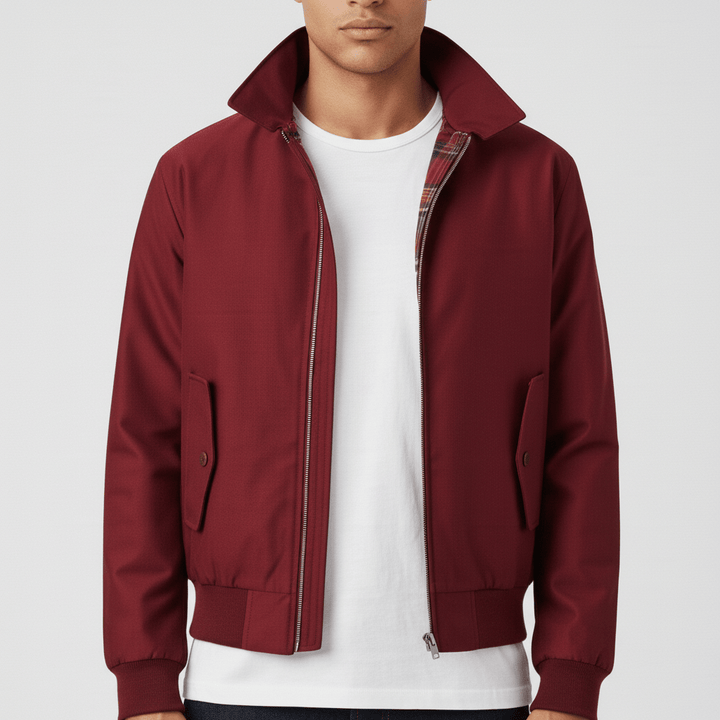 Heren Harrington jas, getailleerd model voor een scherpe, verfijnde zakelijke uitstraling.