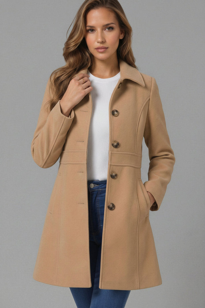 Veelzijdige dames getailleerde A-lijn mantel, elegante winterjas voor zowel casual als formeel.