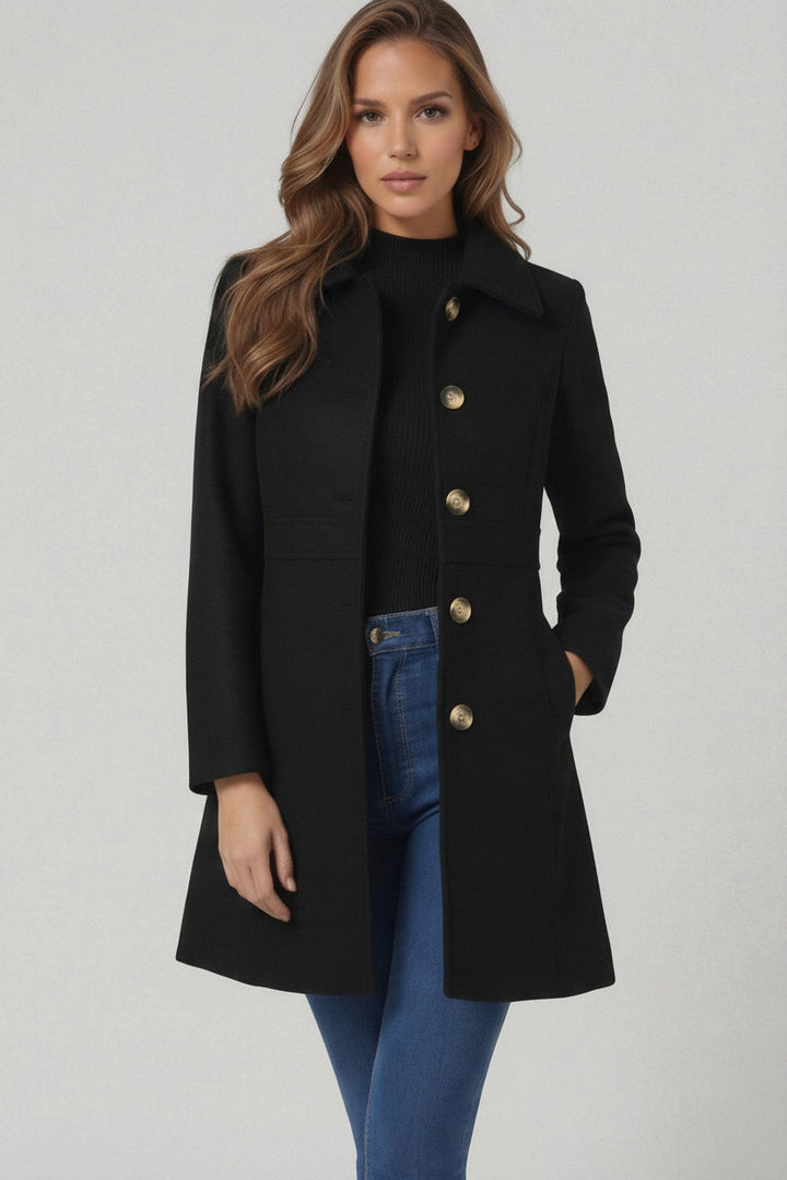 Warme dames A-lijn winterjas Caitlin, getailleerd en elegant, de perfecte bovenkleding.