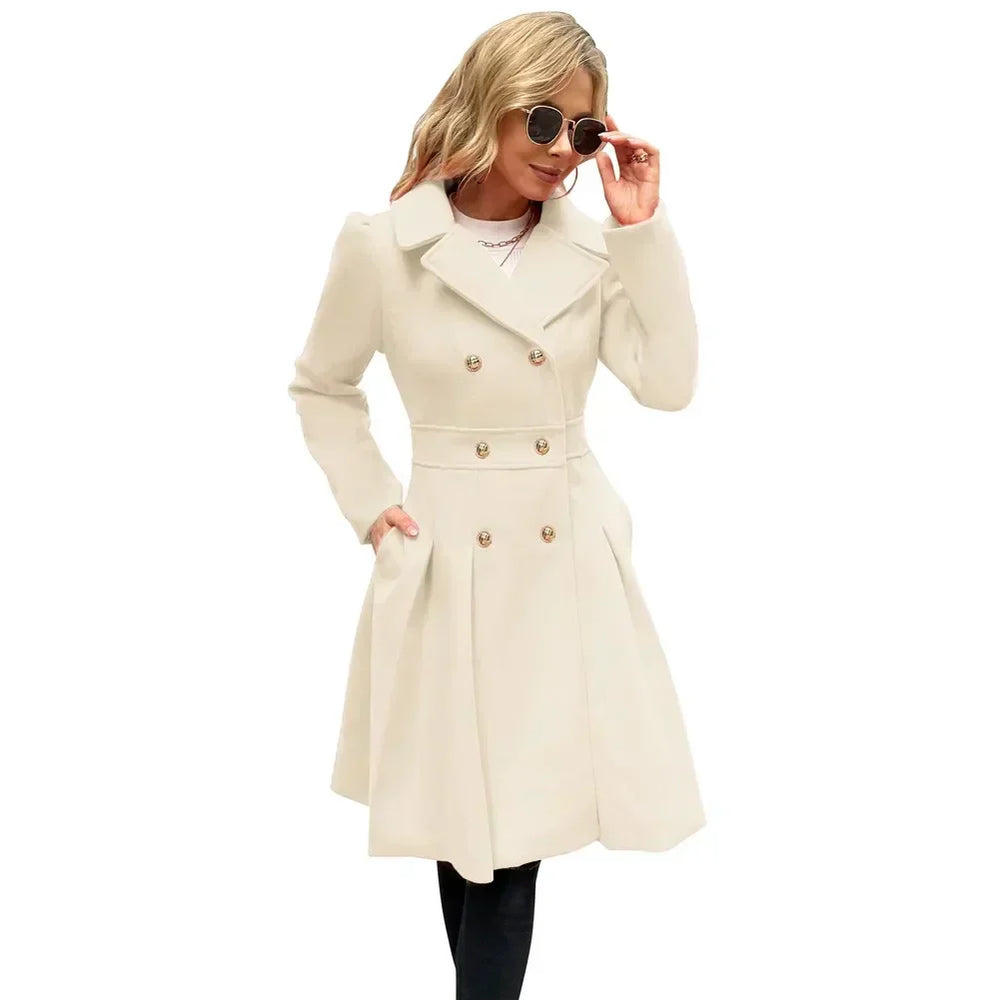 Modieuze getailleerde korte mantel Leah, A-lijn peacoat voor dames. Elegante bovenkleding boven de knie.