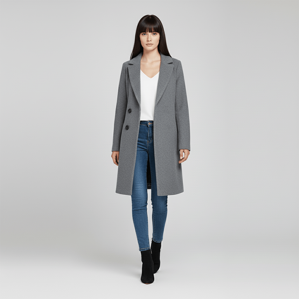 Dames getailleerde lange jas Kiara, elegante winterjas en stijlvolle mantel met kraag.