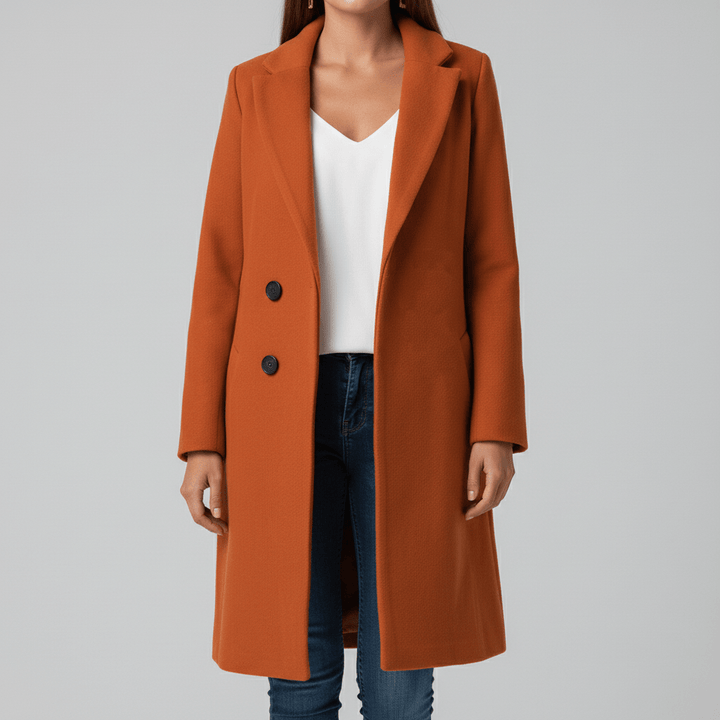 Dames Kiara lange jas, getailleerd en perfect te combineren voor een elegante outfit.
