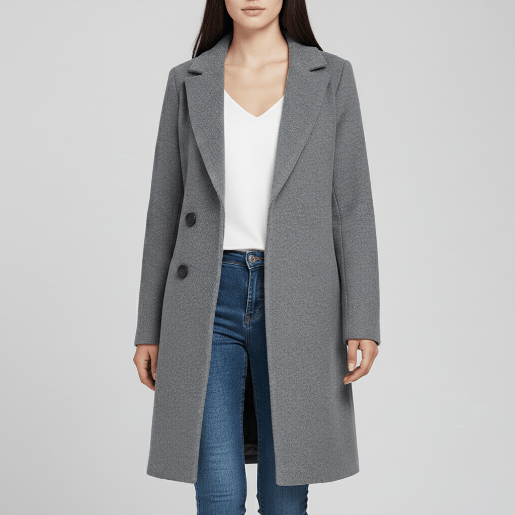Luxe ogende Kiara getailleerde lange damesjas, stijlvolle bovenkleding met een verfijnde kraag.
