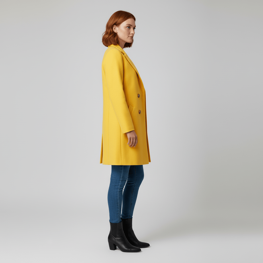 Dames lange jas Kiara met zakken en klassieke kraag, ideaal als stijlvolle bovenkleding.